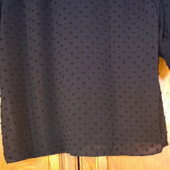 CeCe Split-Neck Swiss Dot Lined Chiffon Black Feminine Blouse Size L - Picture 6 of 9